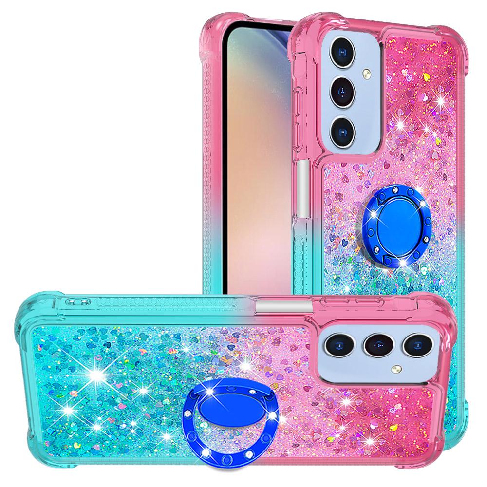 

For Samsung Galaxy A16 5G TPU Case with Kickstand Gradiant Quicksand Shockproof Cover Pink+Sky Blue