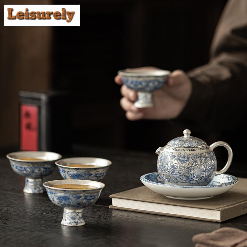 Gilt Silver Interlock Branch Lotus Tea Set Complete Set Boutique Tea Ceremony Set Teapot And Tea Cup Set Teaware Ornaments Craft