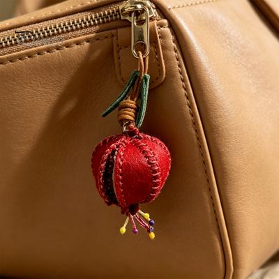 Premium Cowhide Pendant Pomegranate Leather Keychain, Handmade Vegetable Tanned Fruit Pendant, Bag Accessory Real Charm Purse Ornament for Women