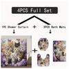 1/4 szt. Luksusowy zestaw zasłony prysznicowej wodoodpornej w koty i motyle, dekoracyjny zestaw łazienkowy, antypoślizgowy dywanik, pokrowiec na toaletę, mata kąpielowa i 12 haczyków