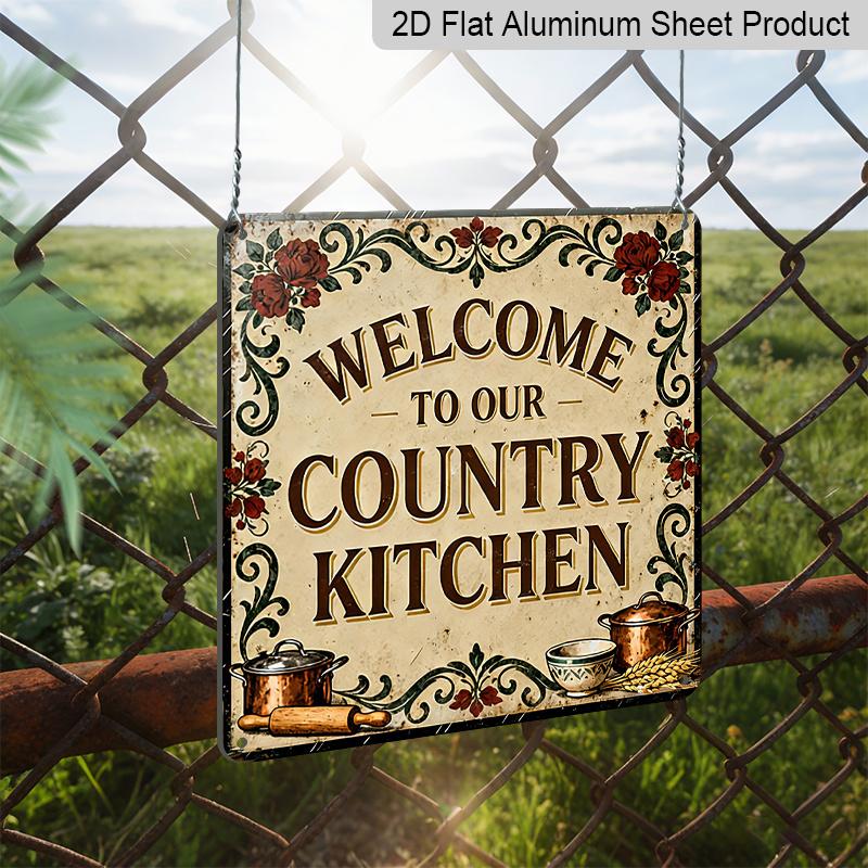 2D Flat, 1pc, Metal Tin Sign, Outdoor Wall Art, Welcome To Our Country Kitchen Sign, Dining Room Wall Art, Farmhouse Decoration, Rustic Home Display