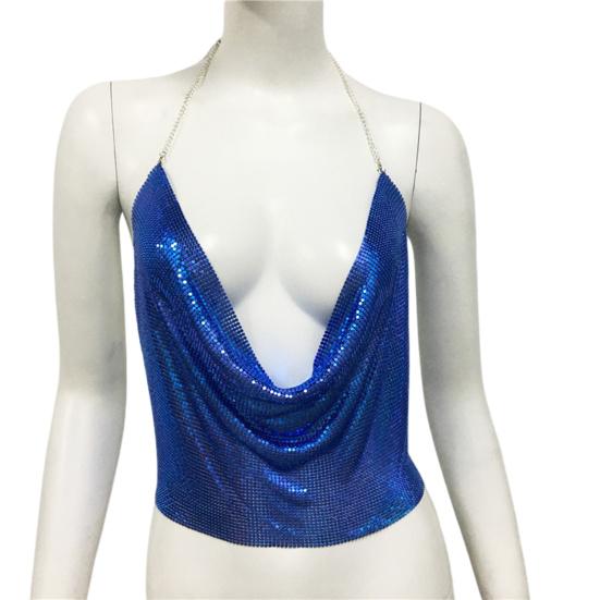 

Sexy Vest Women Halter Sleeveless Shiny Sequin Tank Tops Pure Color Suspender Straps Summer Sparkling Camisole