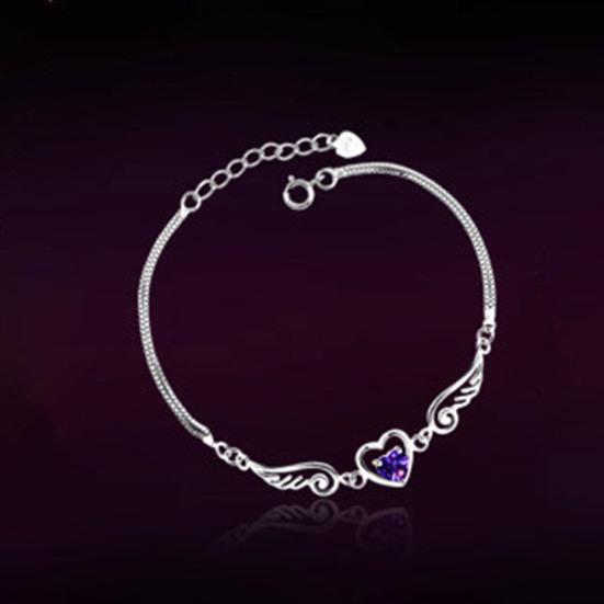 Women Bracelet Heart Cubic Zirconia Wing Shape Adjustable Length Angel Wrist Chain Valentines Day Birthday Mothers Day Gift Bangle Jewelry