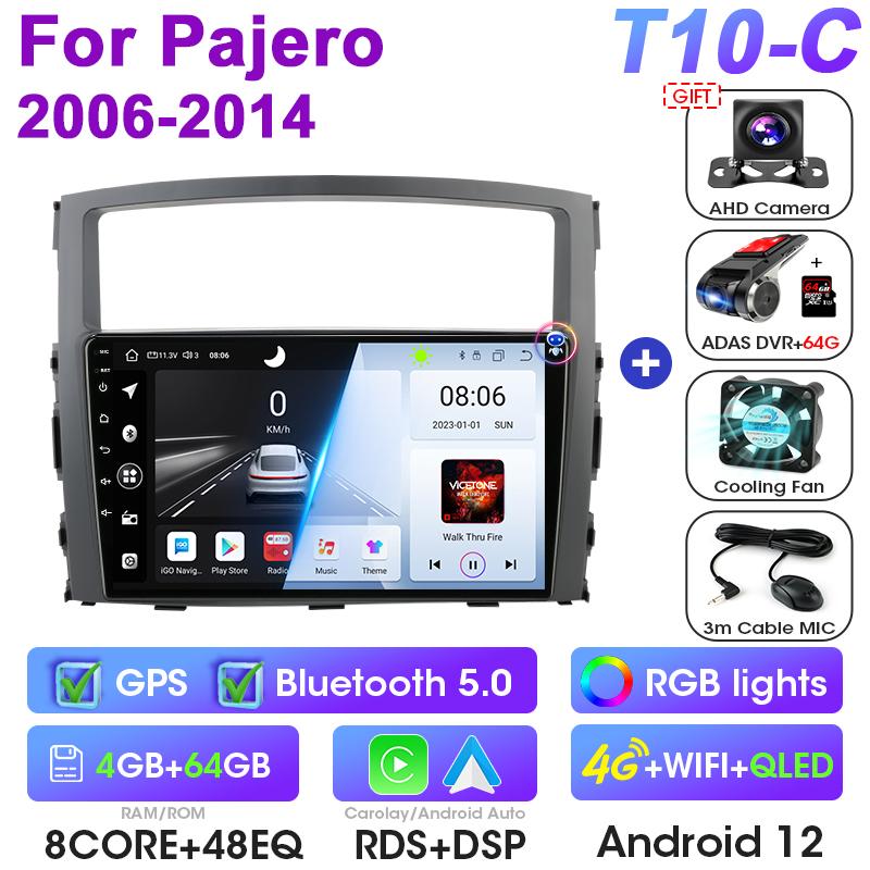 Android 12 Car Radio For Mitsubishi Pajero 4 V80 V90 2006 - 2014 2 Din Carplay Auto Stereo intelligent Systems Smart Autoradio