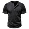 Men’s T-shirts Henley Collar Short Sleeves Cotton Polo Shirts Solid Color Casual Tops