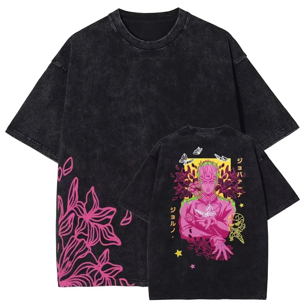 JOJO's Bizarre Adventure Gyro Zeppeli Camiseta Masculina Vintage Lavada Oversized Camisetas Gráficas de Anime Streetwear Tops de Algodão Masculino Feminino