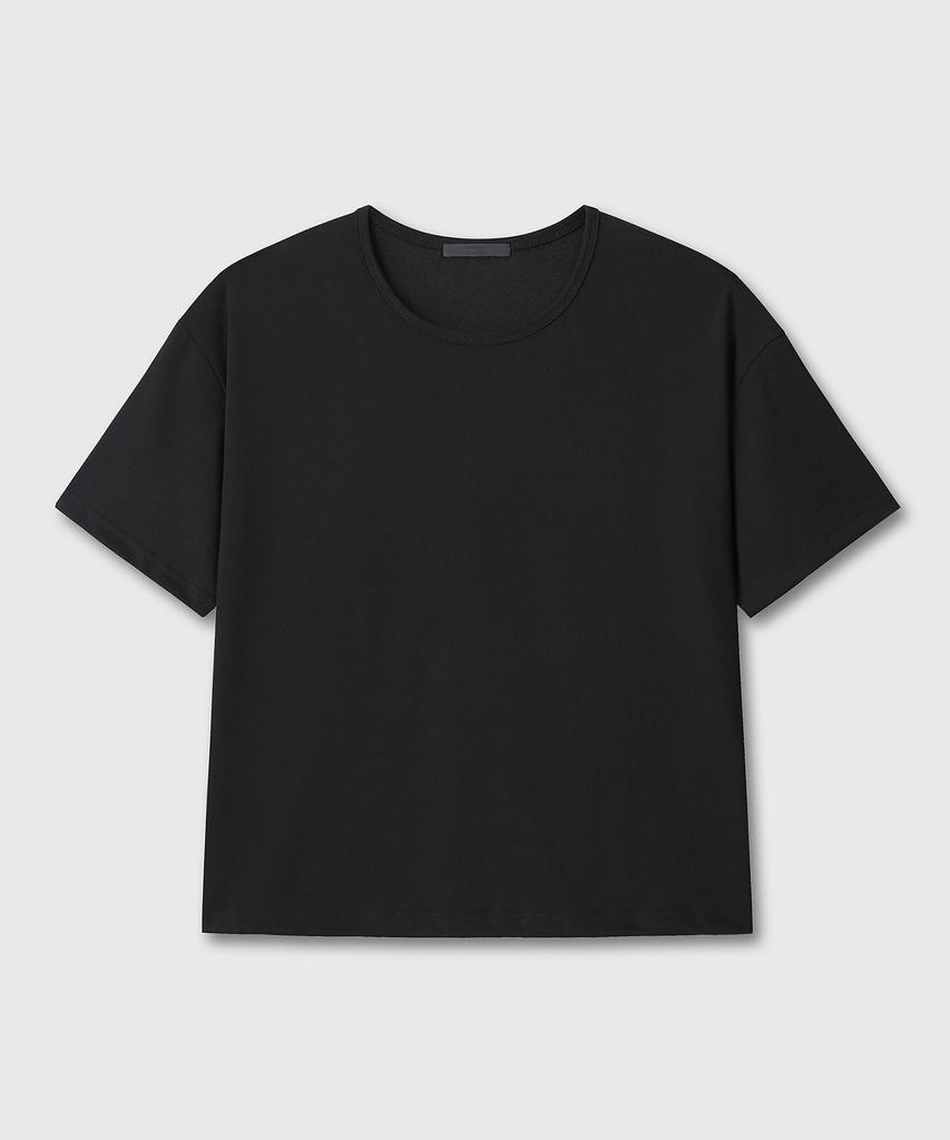 Daibeuin Uniform Semi Crop U Neck T-Shirts (Black)
