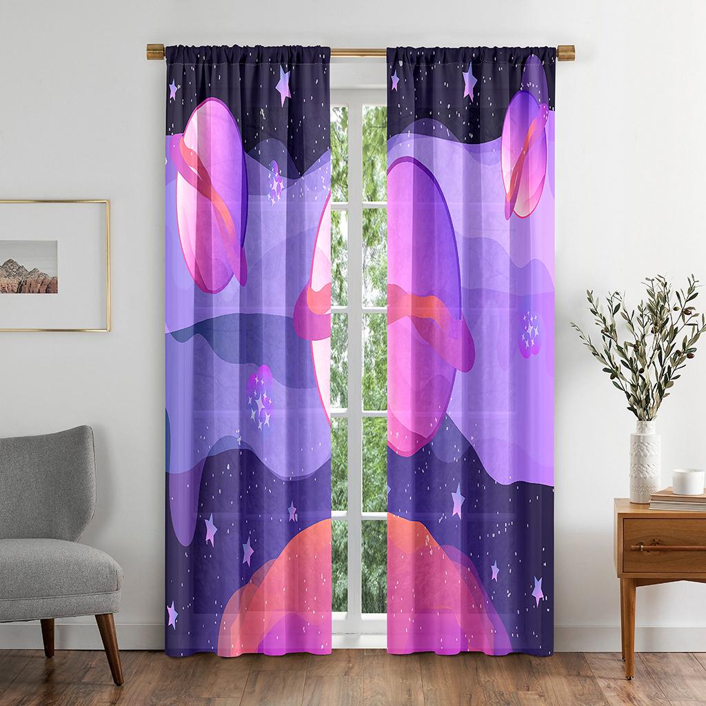 Cortina Opaca de Ventana con Diseño de Galaxia Espacial Planeta Dibujos Animados para Sala de Estar Dormitorio Baño Cocina Puerta Armario Decoración Ganchos