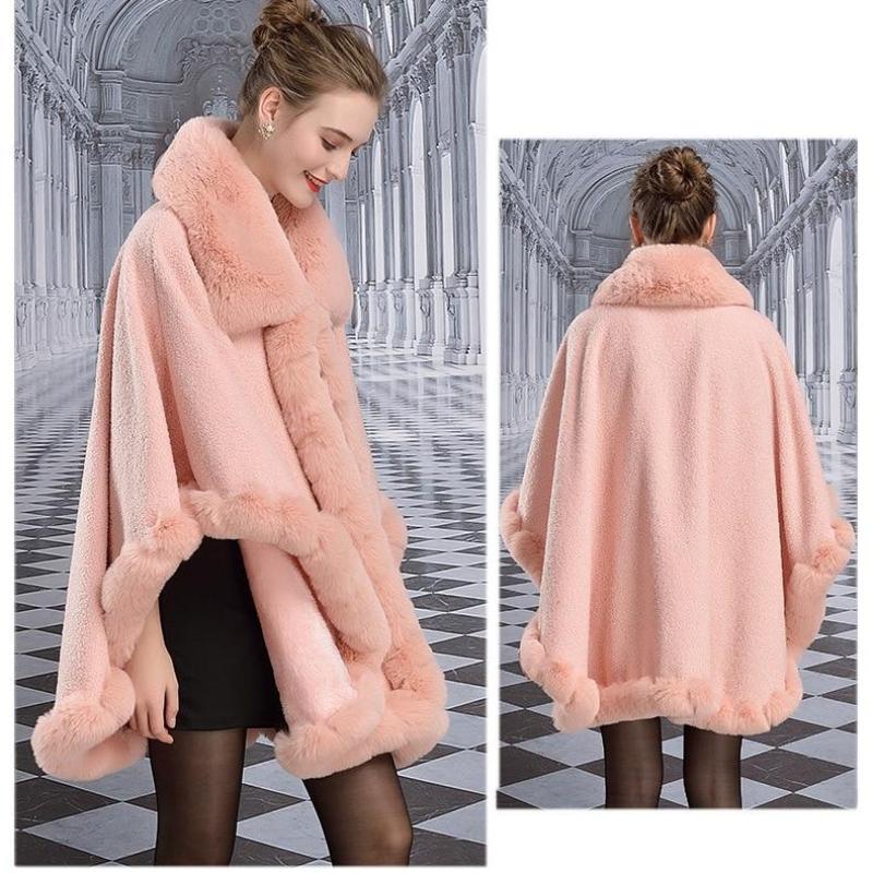 Зимняя женская накидка из искусственного кроличьего меха с воротником из зернистого — фото 5