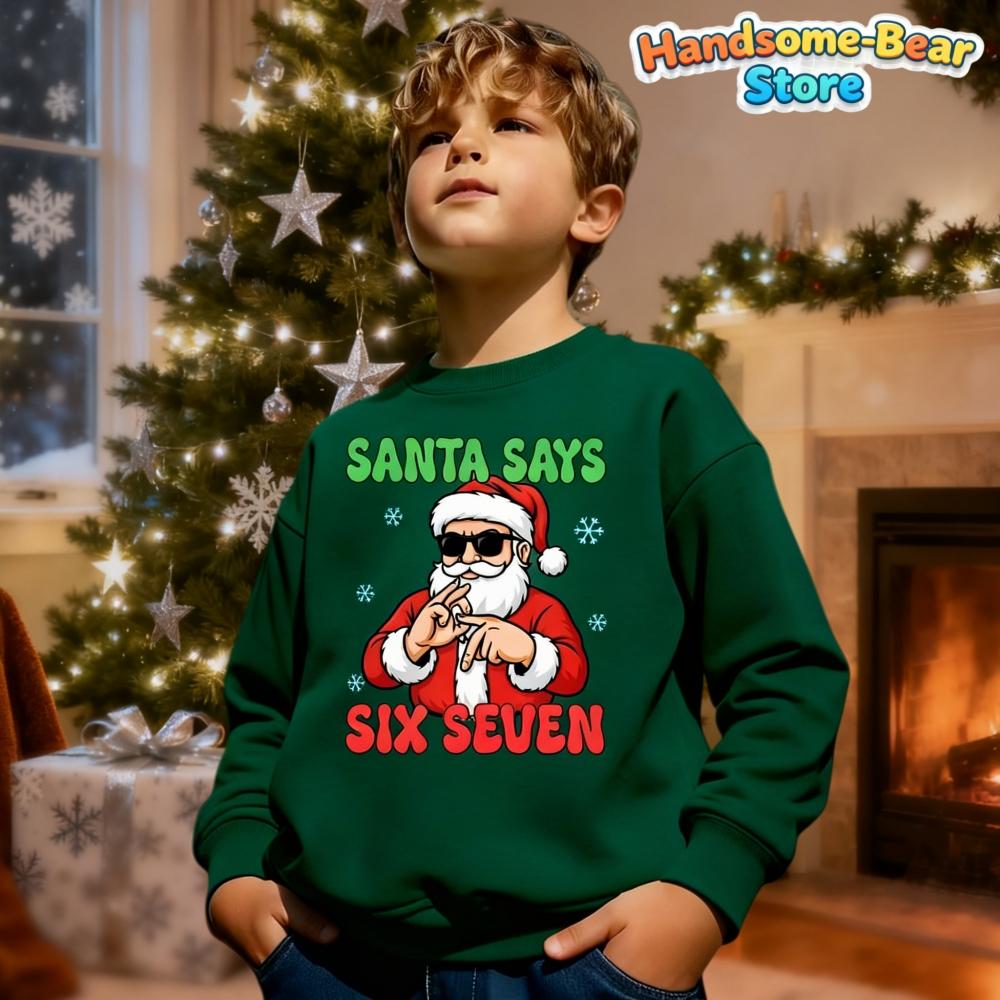 Kinder Herbst Winter Oberteil Weicher Rundhals Hoodie Santa Spruch 6 7 Einzigartig Lässig Feiertagsparty Pullover Sweatshirt Kinderkleidung