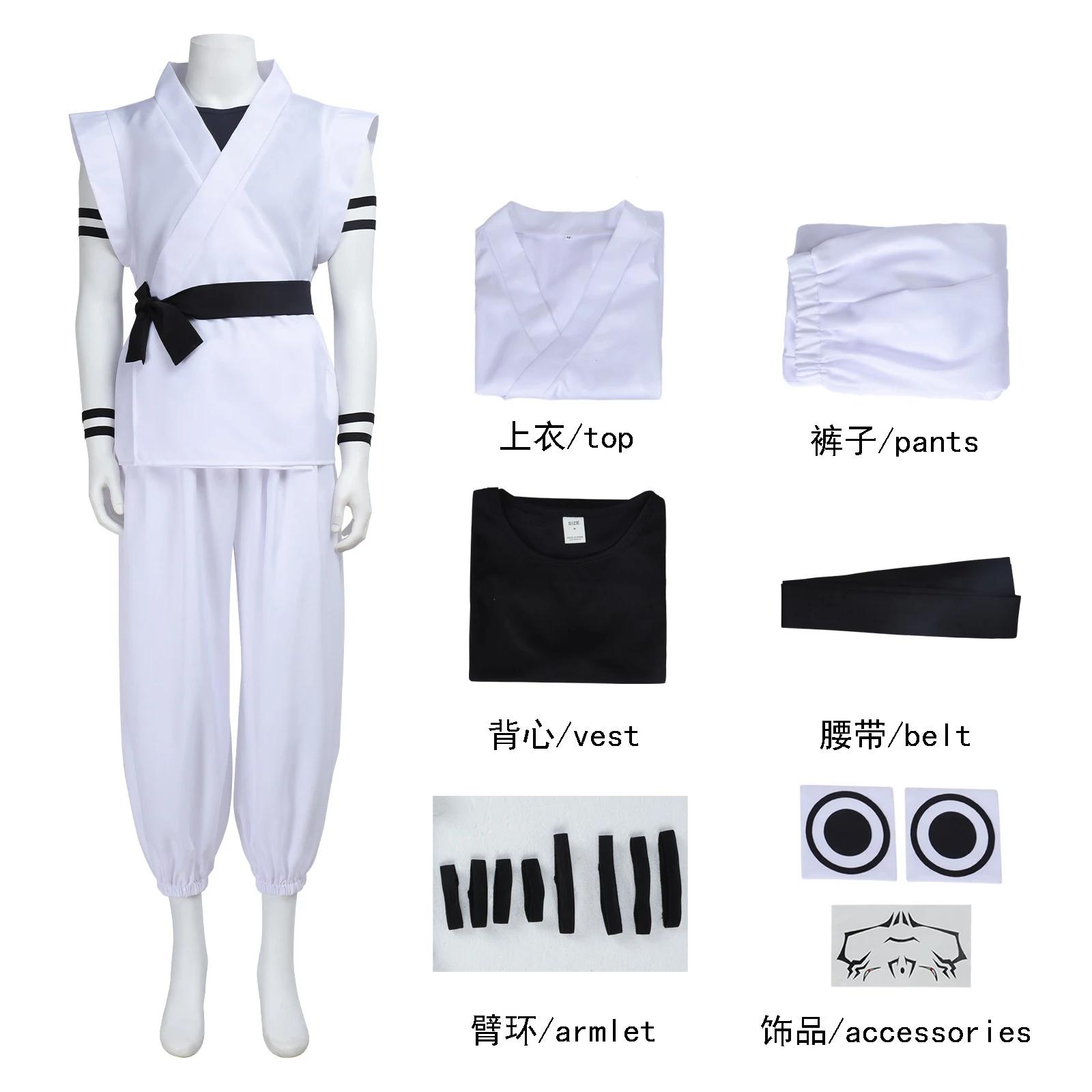 Japanse Manga Anime Ryomen Sukuna Kostuum Wit Kung Fu Pak met Tatoeage Showdown Cosplay Kostuum Volledige Set XS white