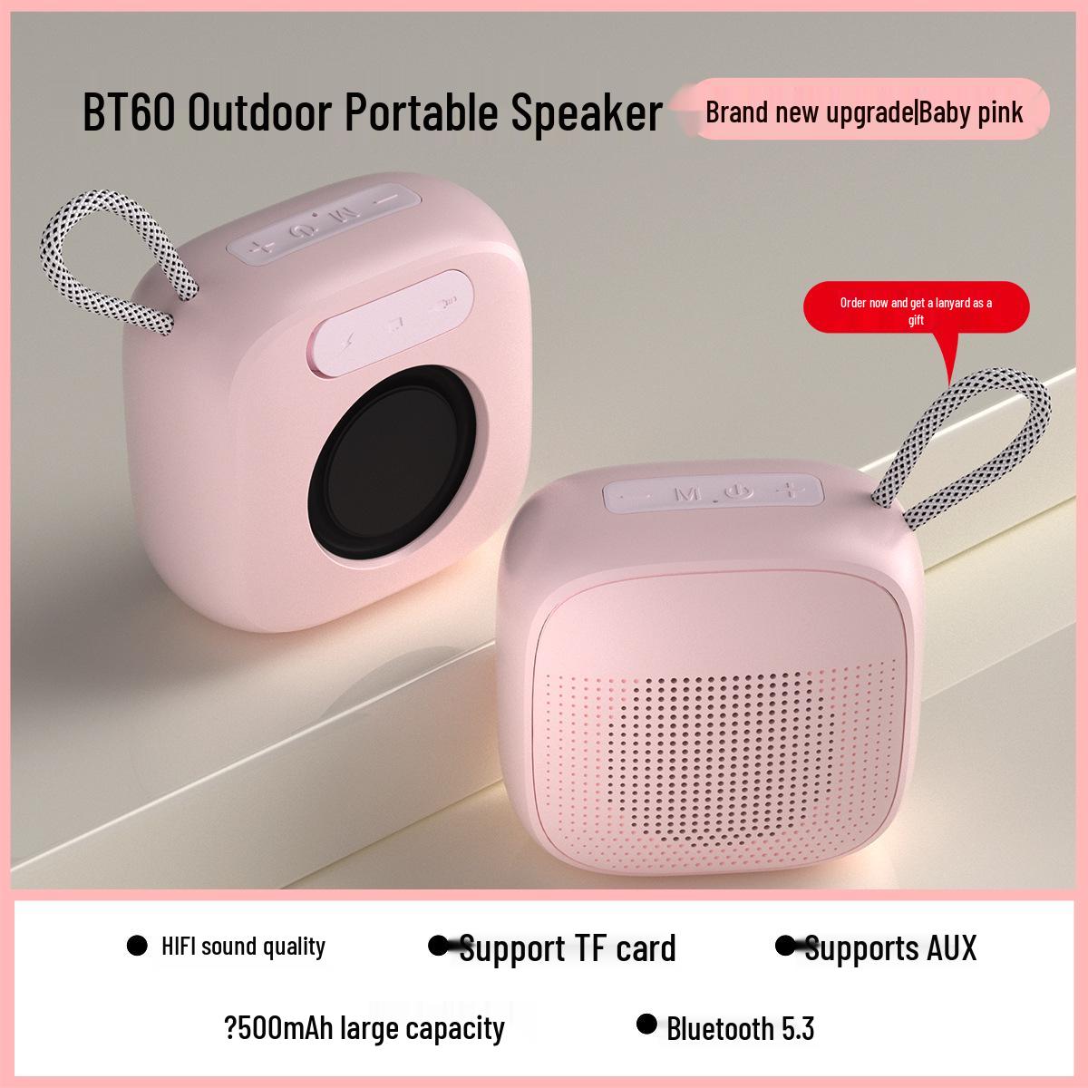 

BT60 Outdoor Portable Bluetooth Speaker, Macaron Colors, Voice Broadcast, Long Battery Life, High Volume BT60 розовый