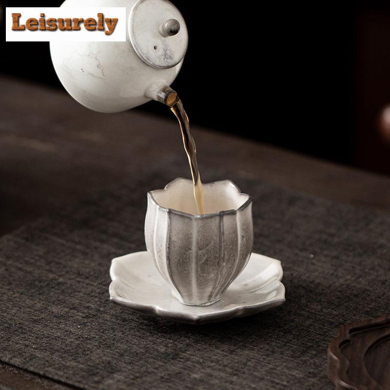 91ML Ink Painting Zhiye Roasting Lotus Teacup Retro Tea Bowl Tea Pair Tea-tasting Fragrance Cup Chazhan Master Cups Tea Services