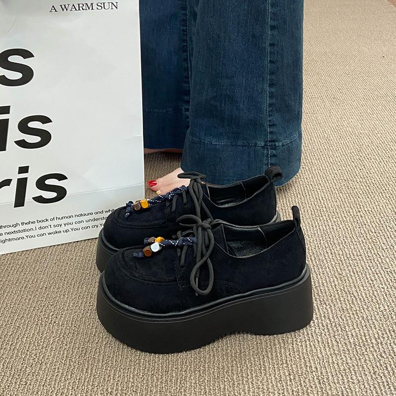 

Platform-soled Boken shoes women s all-inclusive height increase autumn 2025 new models with skirts, lace-up loafers, casual single shoes 35