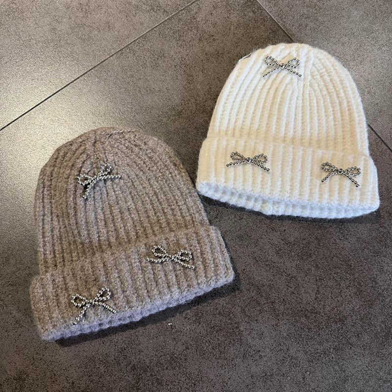 Fashion Solid Color Bow Decoration Women Casual Knitted Hat Autumn And Winter