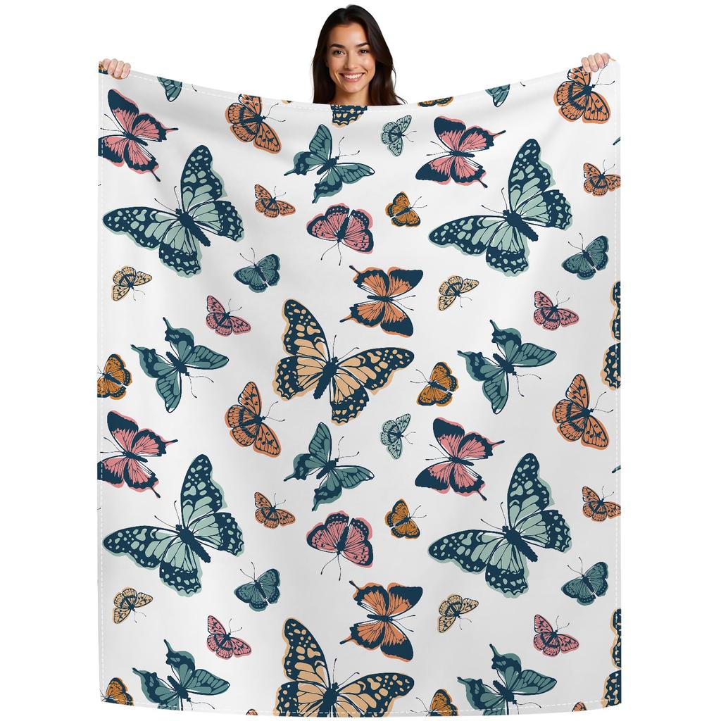 Butterfly Throw Blanket Smooth Lightweight Soft Print Blanket for Travelling Camping Gift Kid Adult Flannel Fleece Blanket Queen