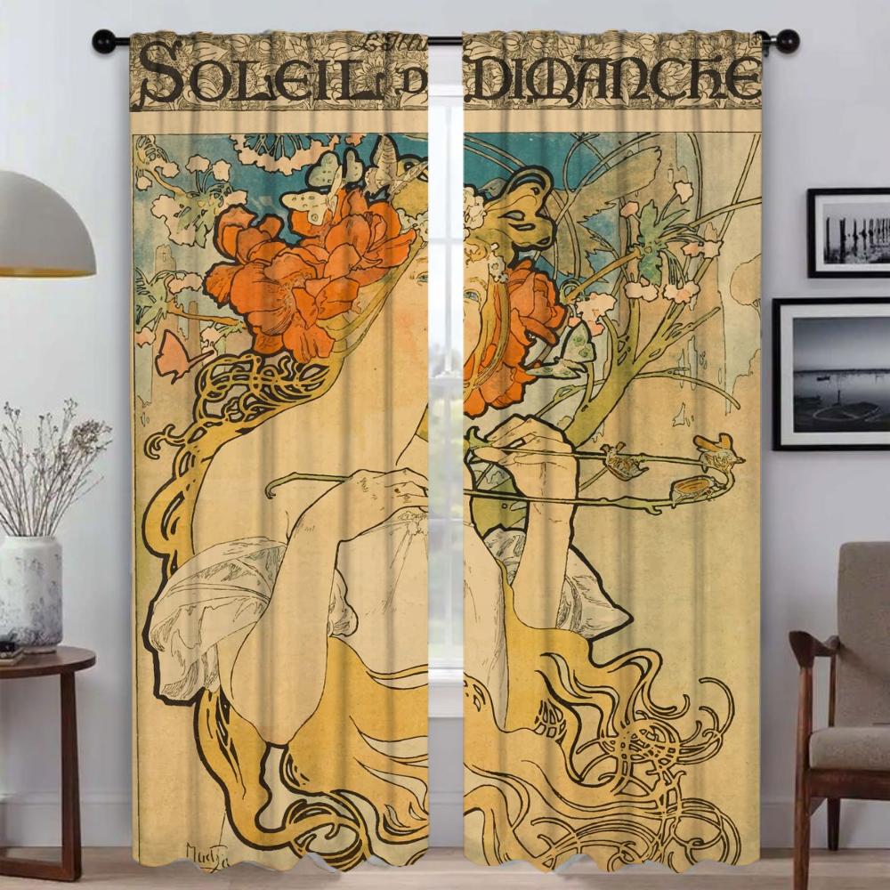 Alphonse Mucha Home Interior Curtains for Living Room Curtain Shades Blinds Partition Tulle for Bedroom Halloween Decoration