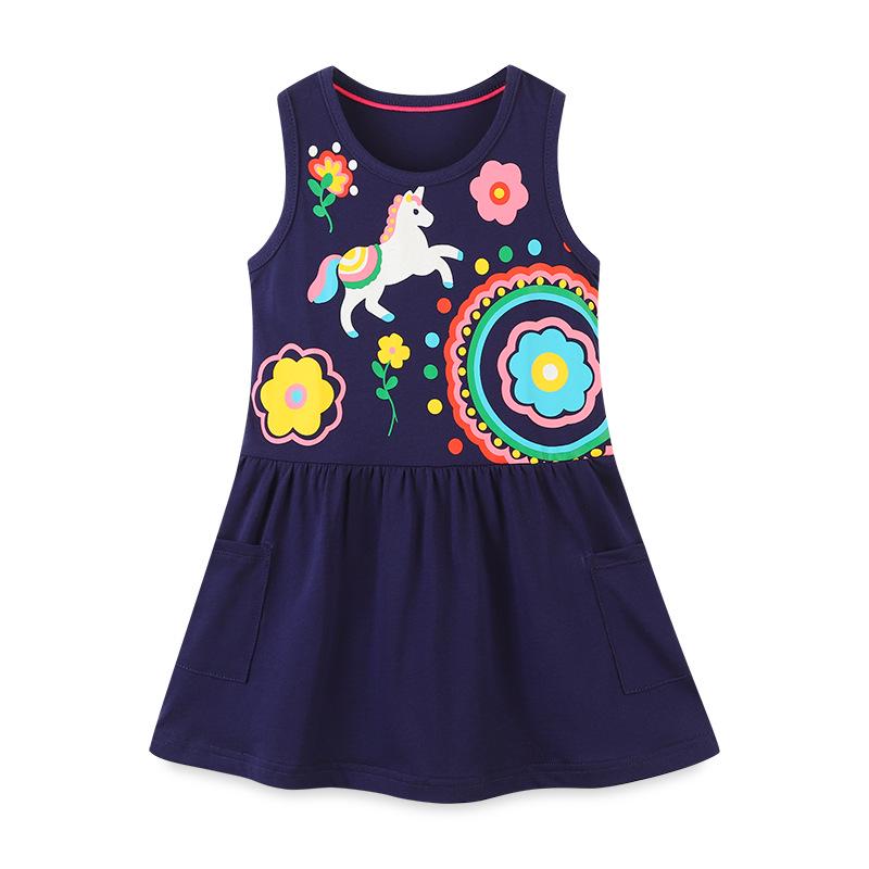 Summer European Style Girls Knit Cotton Cartoon Princess Tank Dress 4Y (height 110 cm)