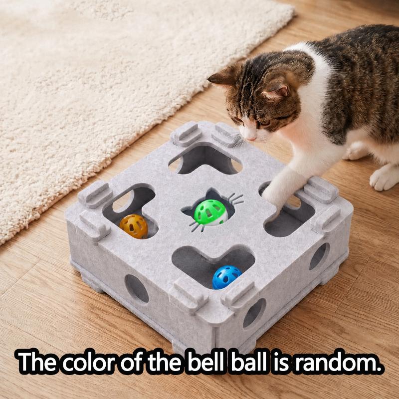 Fun Felt Cat Maze Box Interactive Puzzle Toy Anti-Bite Anti-Scratch Design Comes With Bell Ball Random Color Pet Play Accessory