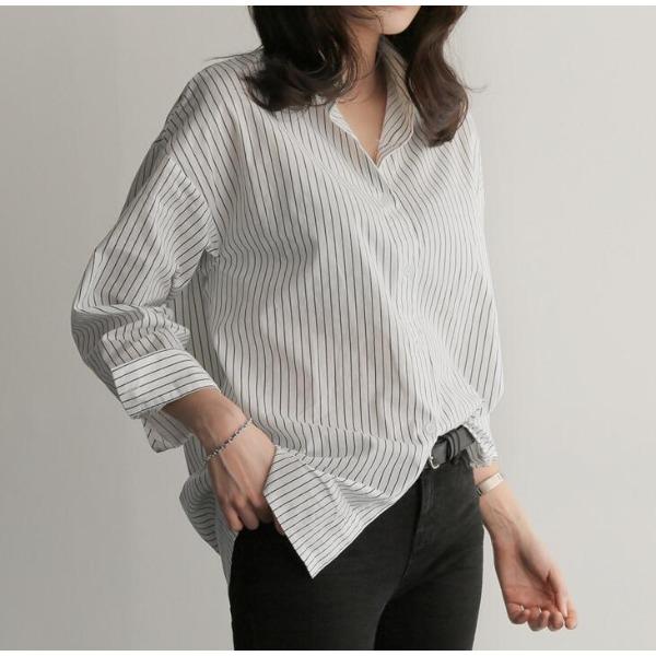 Autumn New Mid To Long Loose Blue Striped Plus Size Long Sleeved Shirt for Women In Summer