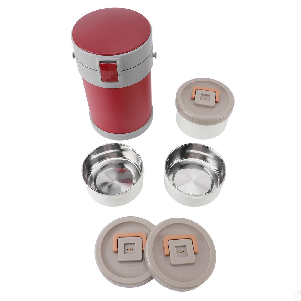 Insulated Food Jar 2L 3 Tier Microwave Safe 304 Stainless Steel Vacuum Lunch Box with Shoulder Strap for School
