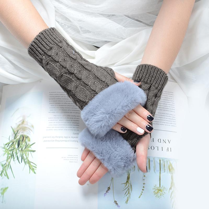 Winter Women Gloves Plush Faux Fur Knitting Wool Keep Warm Mitten Fingerless Lady Girl Half Finger Gloves Christmas Gift