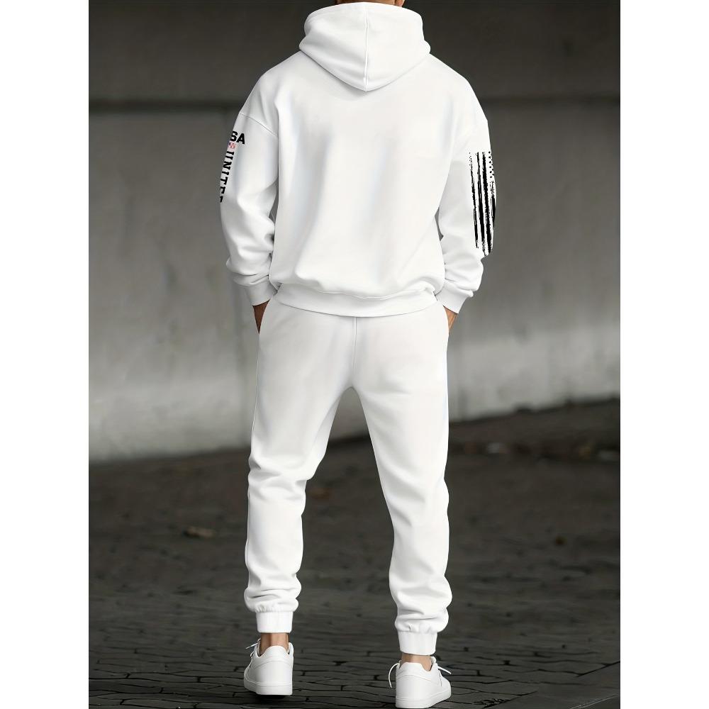 Men's Casual Suit, Printed Drawstring Hoodie, with Pockets and Drawstring Running Pants, Fashionable Men's Must Have Cool Set
