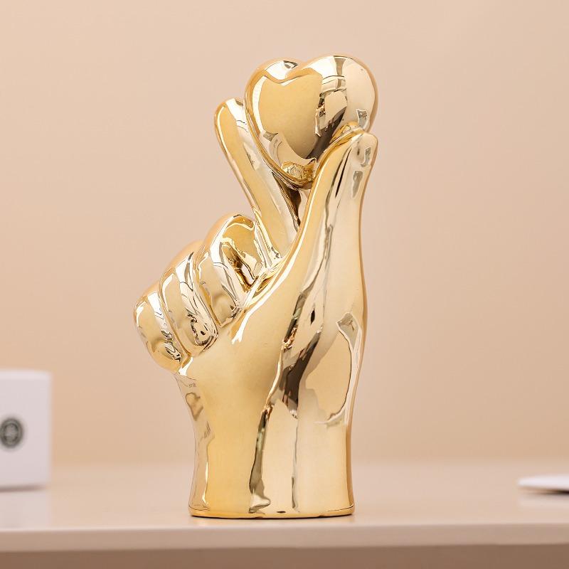 1pcs Valentine's Day Heart Gesture Ornament Minimalist Home Desktop Decor Ceramic Craft for Holiday Gift