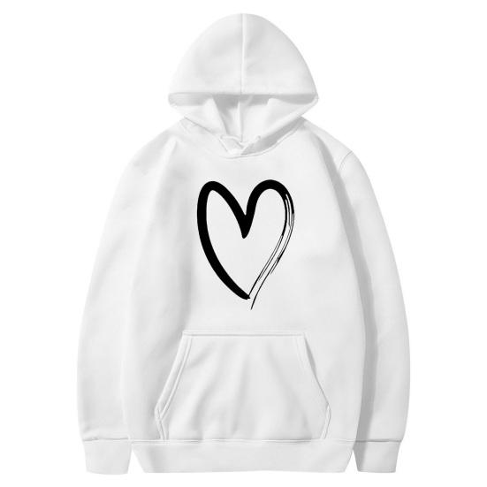 Women's Heart Print Hoodies Fall Long Sleeve Drawstring Pullover Top Oversized Fleece Lined Sweatshirt with Pocket