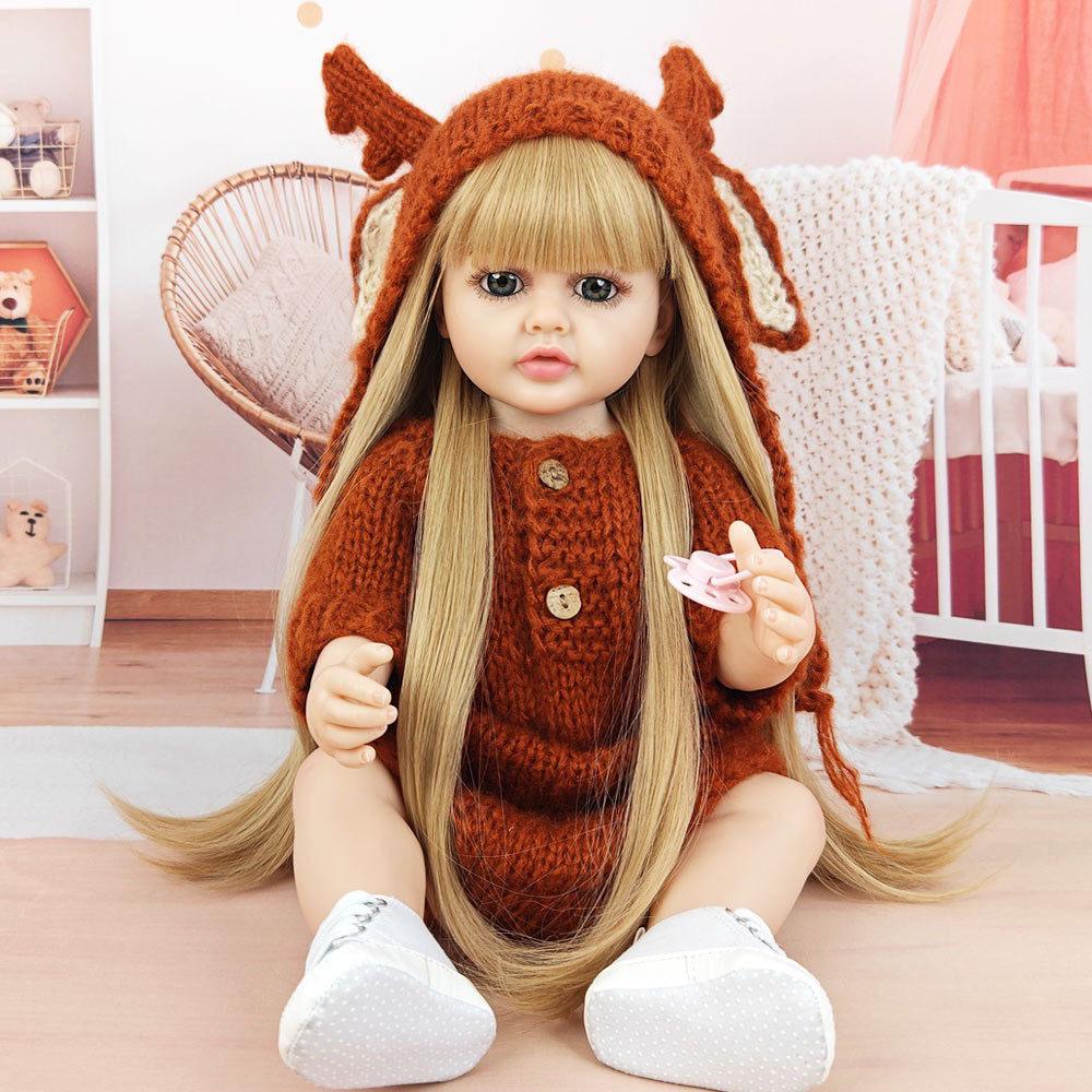 55cm Realistic Reborn Baby Doll, Full Silicone, Waterproof, DIY Hairstyle, Changeable Clothes Toy Full Set (Doll + Clothes)