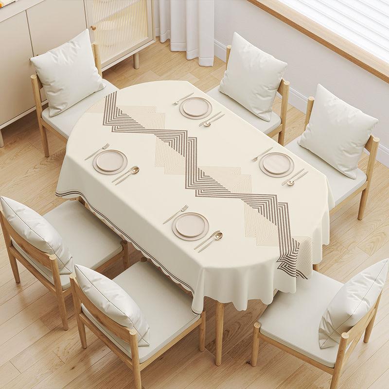 

Modern Geometric Striped Printed Tablecloth PVC Wavy Edge Oval Desk Cushion Insulated Dirt Resistant Easy Maintain Tables Mat oval 100x160cm