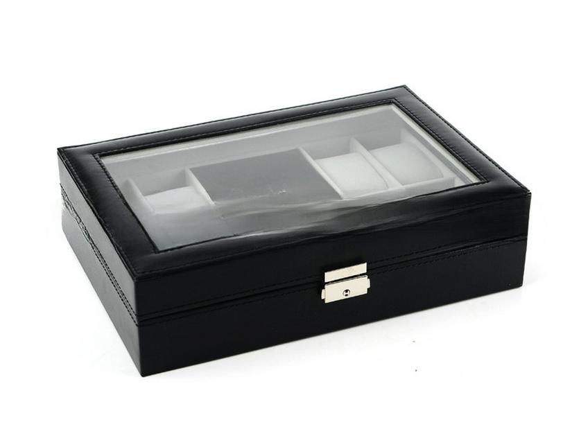 Black Pinhole Pattern 8-Slot Leather Watch and Jewelry Storage Box
