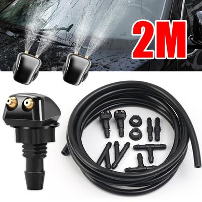 2/1M Car Wiper Spray Hose Set Car Windshield Cleaning Wipers Adjustable Nozzle Rubber Water Spray Hose I T Y Splitter Connector