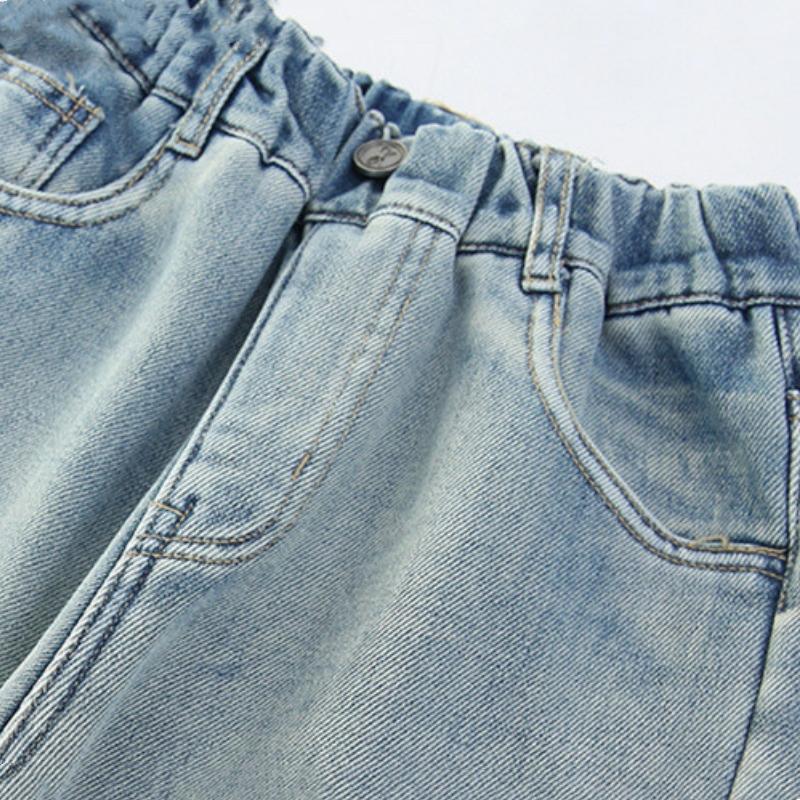 Girls School Straight Leg Pants With Bowknot Design Casual Loose Kids Fashion Long Jeans Children Korean Style Trousers