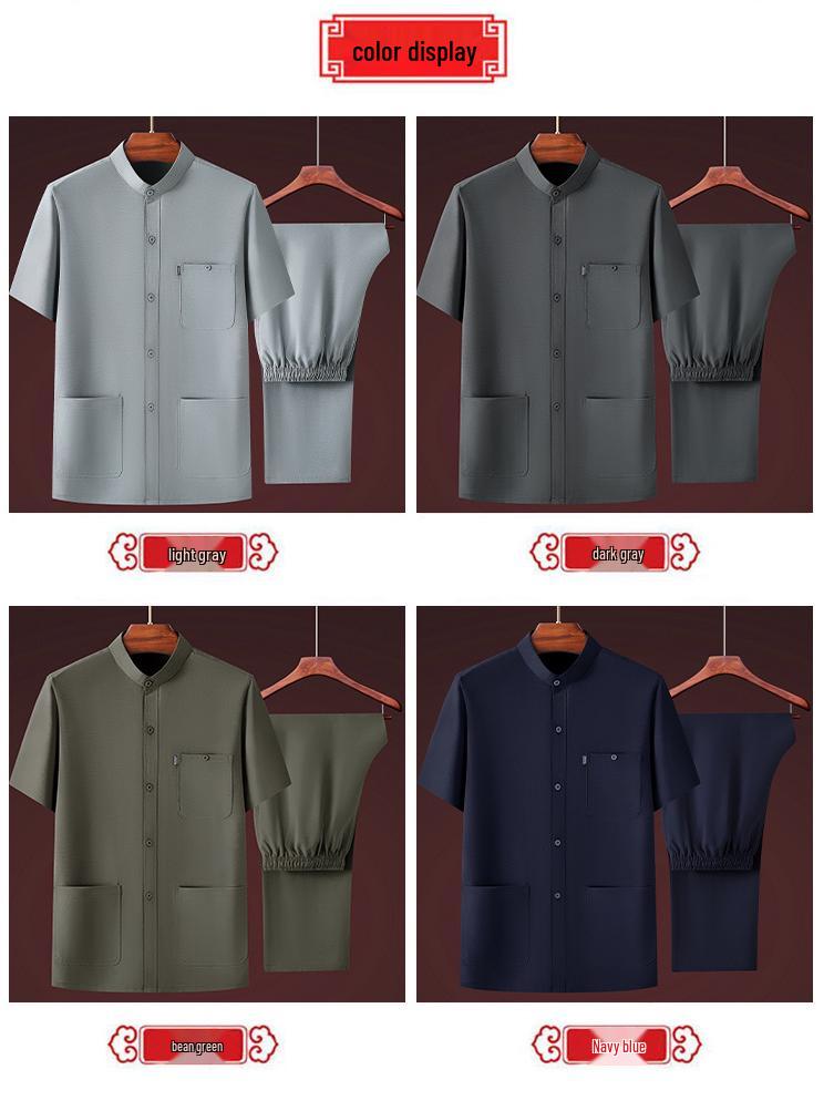 Pánská letní košile s krátkým rukávem a stojáčkem a šortky pro seniory