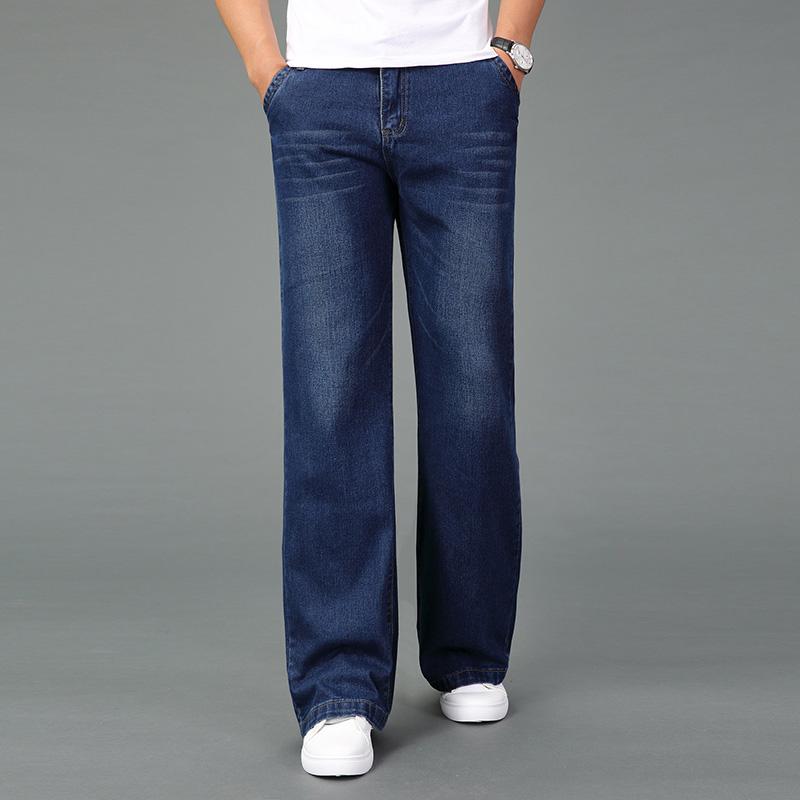 Jeans Men Winter Thick Warm Loose Wide-Leg Pants Men's Mid-Waist Slightly Raised Denim Pants