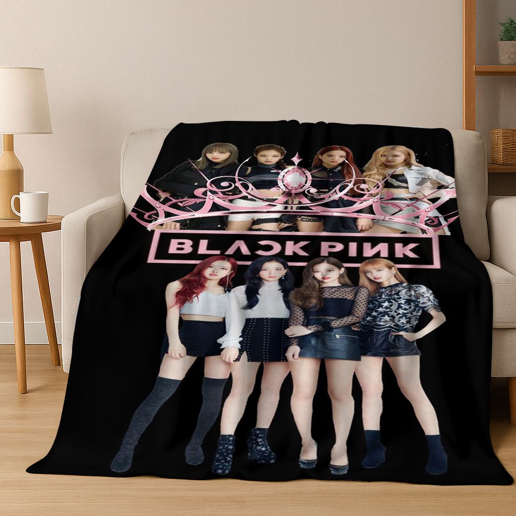 Fashion Kpop B-Black Pink Group Singer Star Flannel Blanket Soft Throw Blanket for Bed Bedroom Living Room Travel Picnic Gift