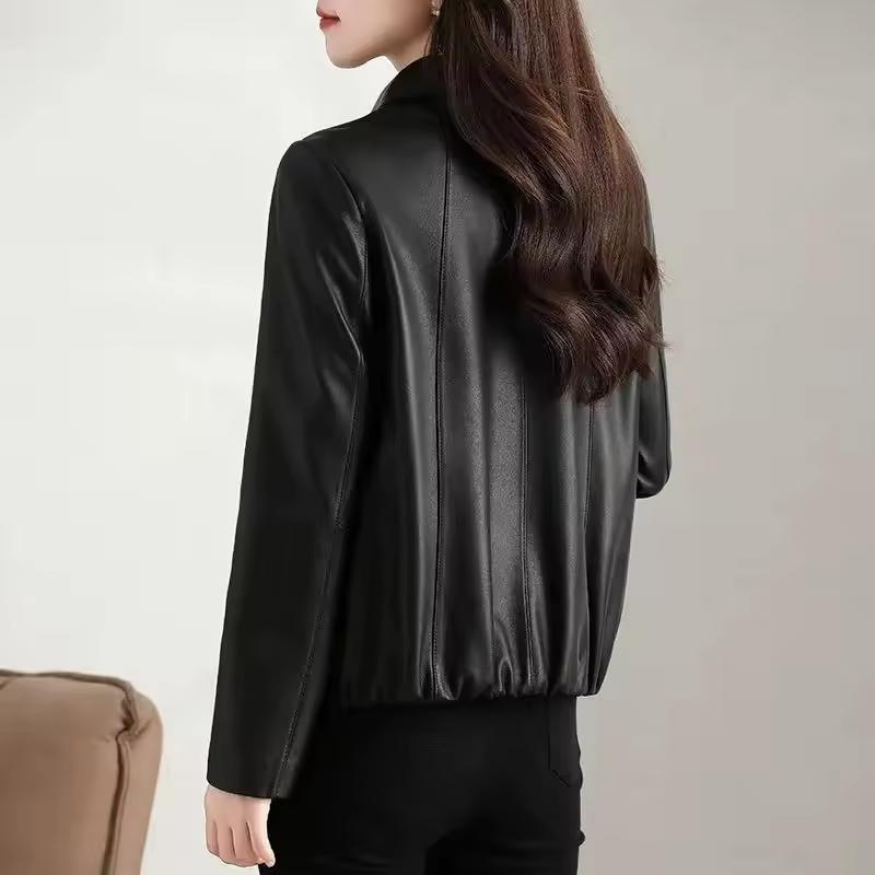 Women Autumn Winter Casual Short PU Leather Jackets Black Square Collar Leather Jacke Temperament Biker Top