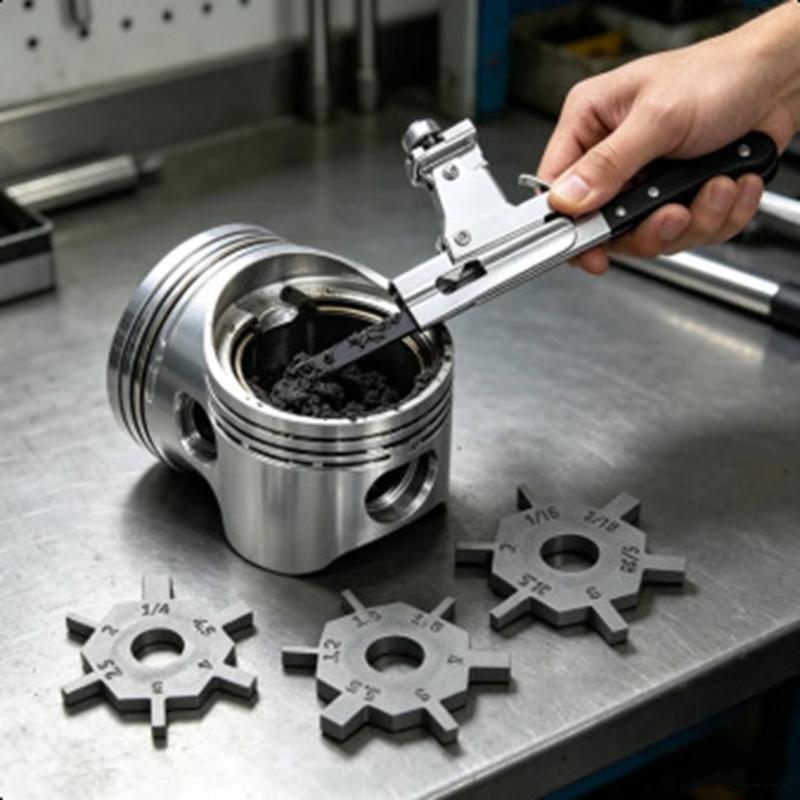 Piston Rings Grooves Cleaning Tool, Long Handle Manual Device with Adjustable Cutters and Metal Cutting Pieces for Motorcycle Maintenance