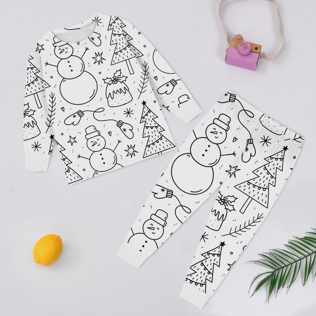 Set Moda Bambini: Top e Pantaloni Natalizi Doodle a Girocollo e Maniche Lunghe