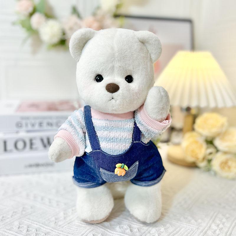 Medium Bear Outfit - Blue Pink Striped Carrot Overalls Set