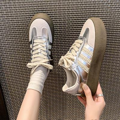 Dexun Shoes Women's 2025 Spring New Lace Retro Versatile Round Head Color Matching Sports and Leisure Board Shoes Forrest Gump Shoes Women