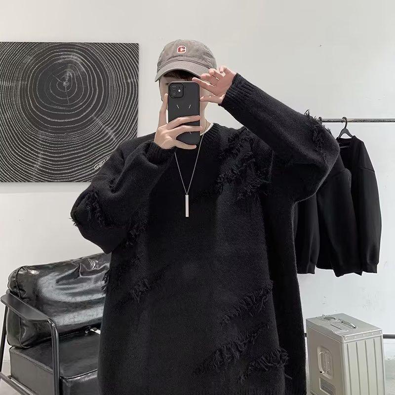 Ripped Sweater Men's Oversize Trend Japanese Retro Versatile Casual Hem Split Couple Knitted Sweater