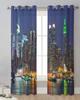 Cortinas transparentes de paisagem noturna urbana para decoração de sala de estar Cortinas de janela para cozinha Cortinas de tule voile organza