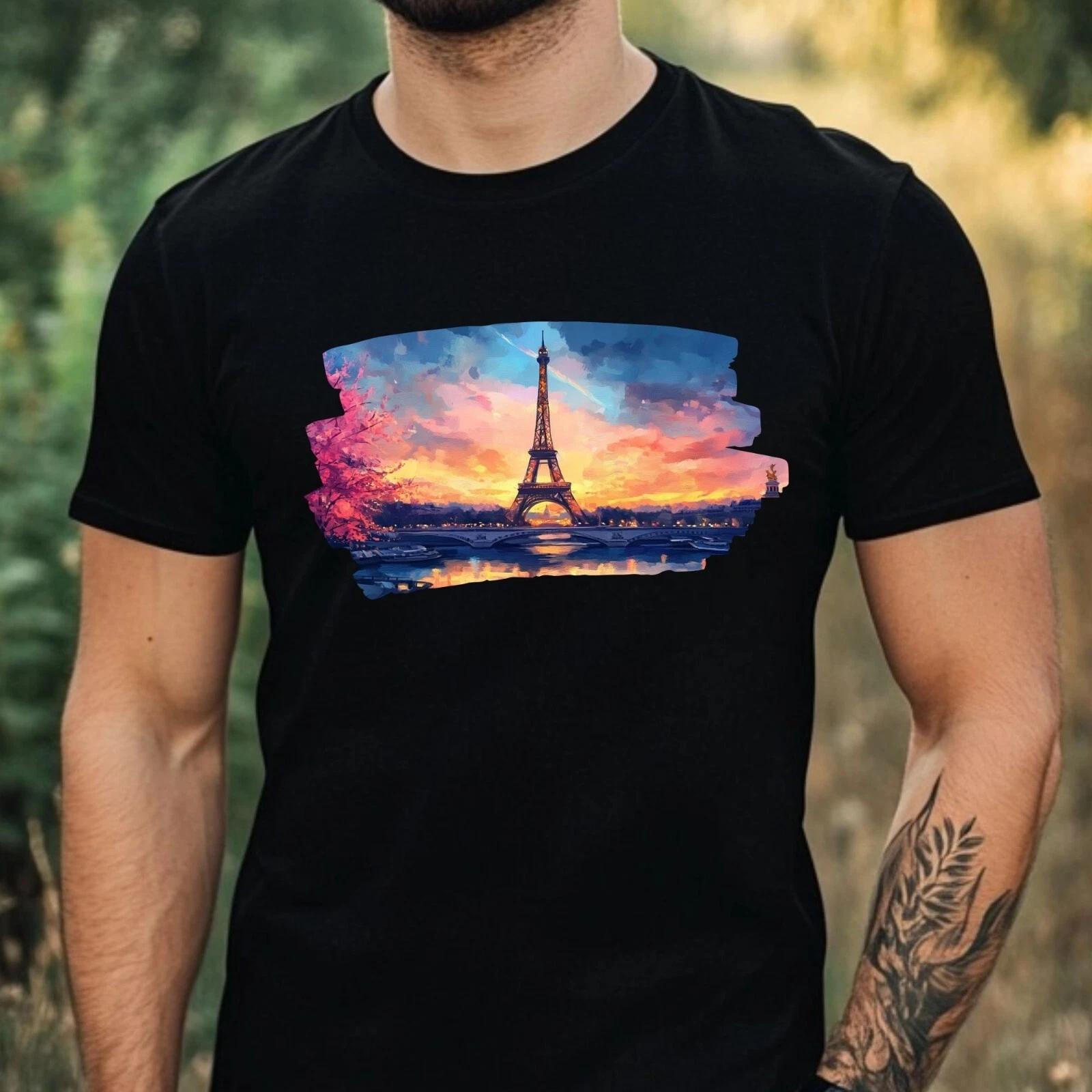 T-Shirt Herren Eiffelturm Portrait Motiv Baumwolle Größe XS bis 5XL XS