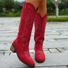Fashion Women Boots 2025 Autumn New Embroidered Western Cowboy Boots Round Toe Thick Heel High Knee Boots Woman Long Botas Para Mujer