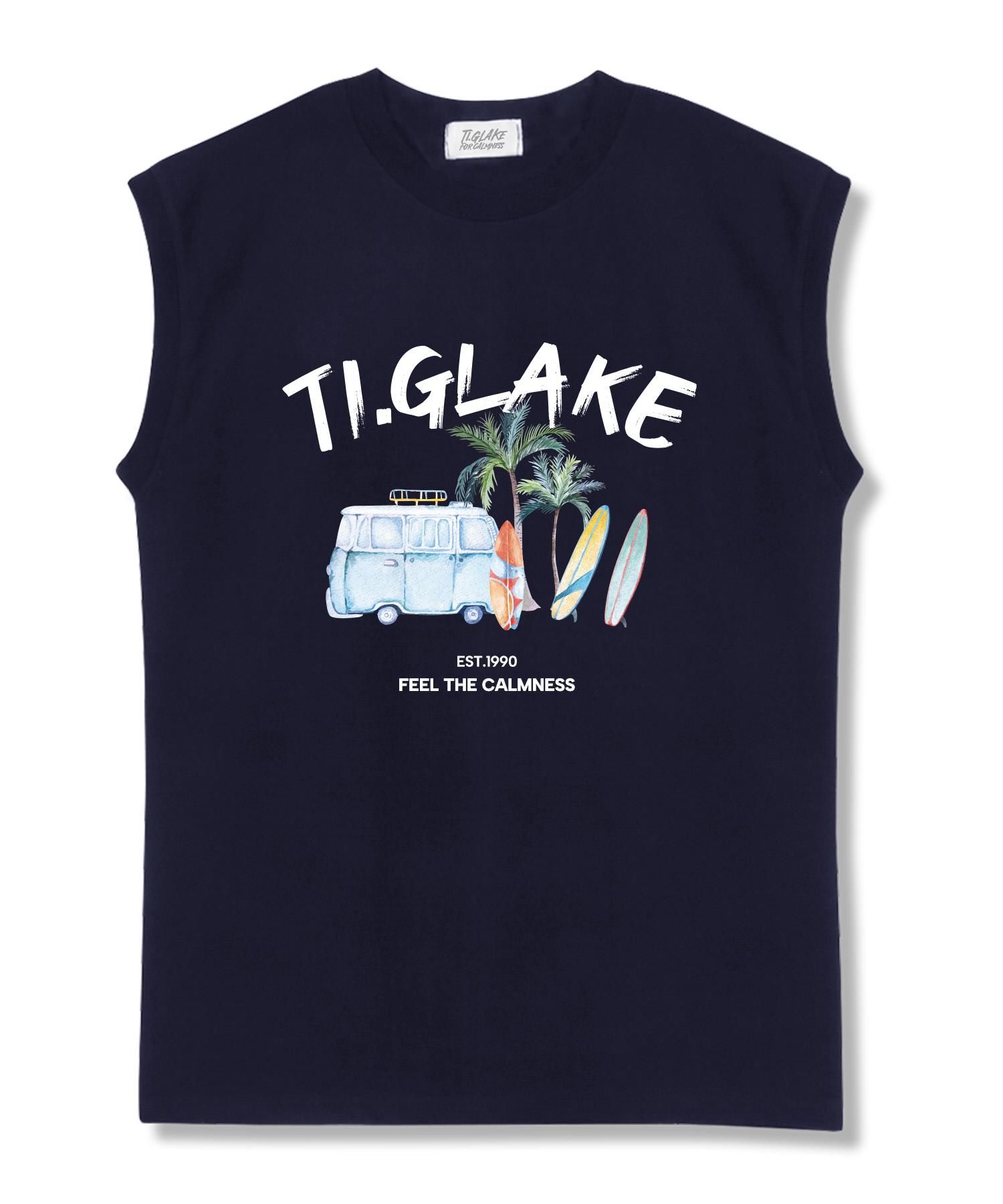 Glake Vacation Car Oversized Sleeveless T-Shirt Navy Xxl