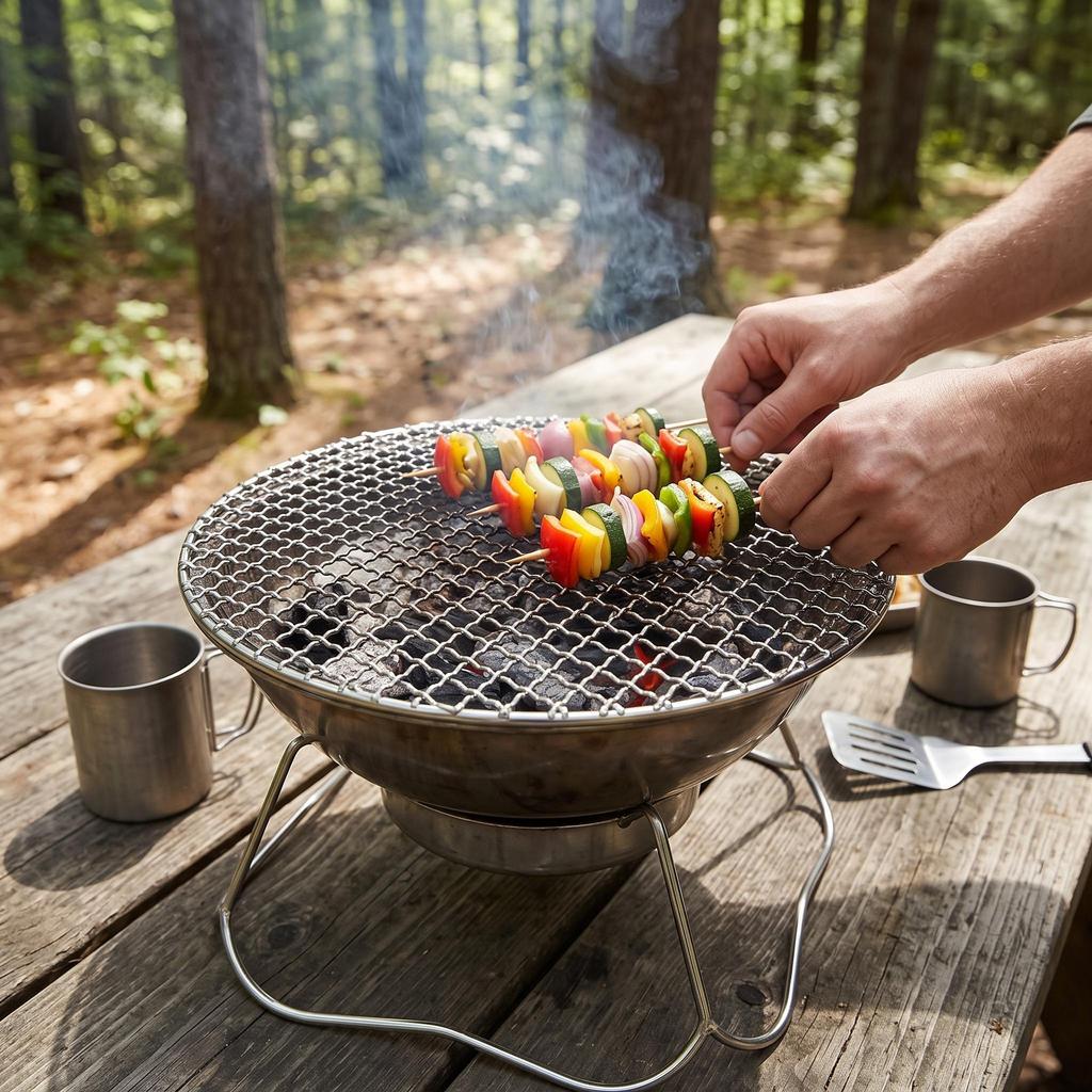 Korean Style 304 Stainless Steel Round BBQ Grill Grate for Outdoor Camping and Home Use 13 cm