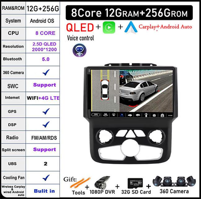 Radio auto Android Auto de 9 inch Pentru Dodge Ram 1500 2500 3500 2013-2018 Carplay Ac Manual Stereo Navigație Carplay Ecran Tactil BT