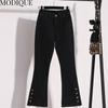 MODIQUE Autumn Plus Size New Women Basics Elastic Bell-Bottoms Full Length Flare Pants Lady High Waisted Casual Long Denim Jeans
